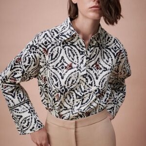 Zara NEW block print batik Oversized button front collared blouse Small NWT